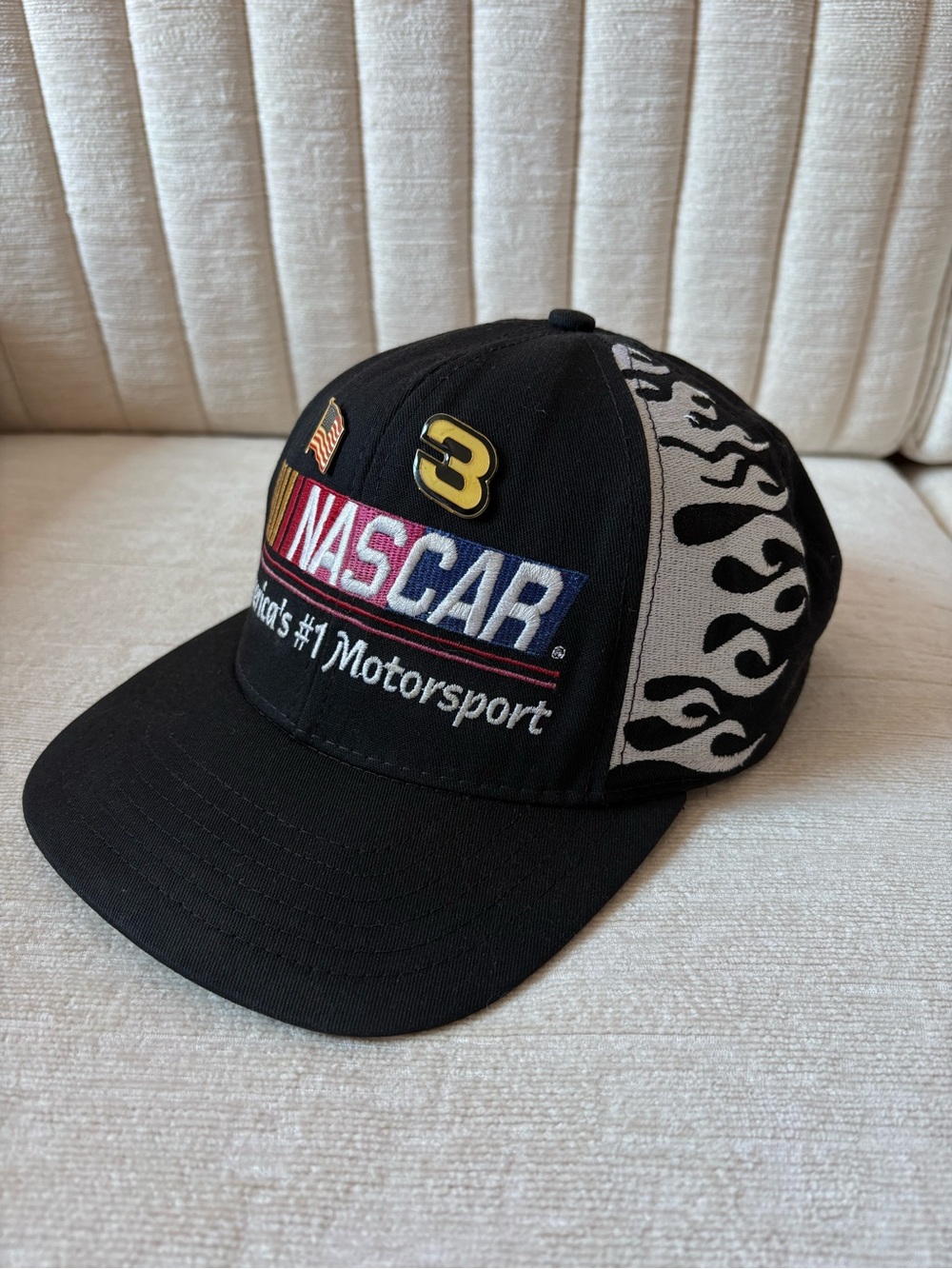 Vintage NASCAR Dale Earnhardt #3 Snapback Hat Flames Made in USA Pins Cap